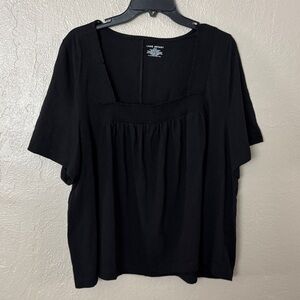 Lane Bryant Swing Flutter-Sleeve Square-Neck Tee Womens Plus Size 22/24 3X Black